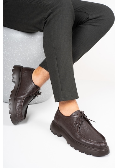 Fame Step Hakiki Deri Erkek Casual Ayakkabı +4.5 Cm Boy Uzatan Kalın Taban Günlük Bağcıklı Comfort Vicenza Kahve Kahverengi