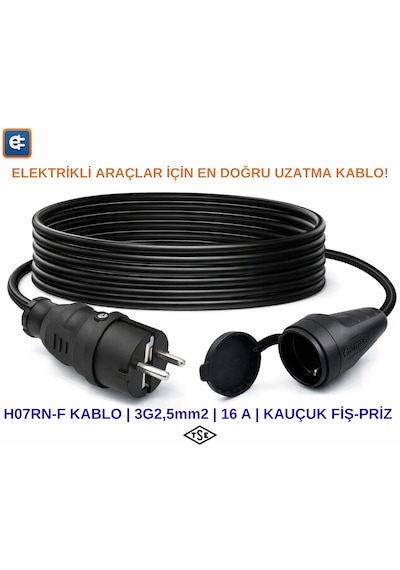Evdecharge H07rn-f Uzatma Kablosu 3 2,5 Mm² 30 Metre 16a Elektrikli Araç Şarjı İçin En Doğru Uzatma Kablosu