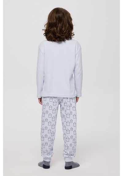 Panço Erkek Çocuk Ev Desenli Pijama Takımı Mavi