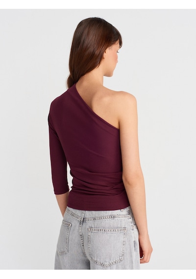 Dilvin 31842 Pile Detaylı Asimetrik Top-bordo Bordo