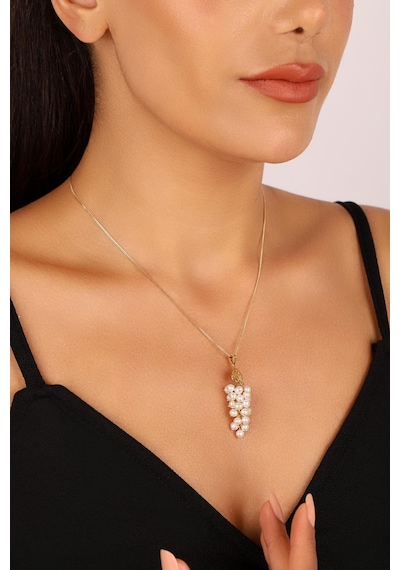 Kadın Üzümlü Doğal İnci Küpe Kolye Yüzük Üçlü Set 15 / Rose Gümüş