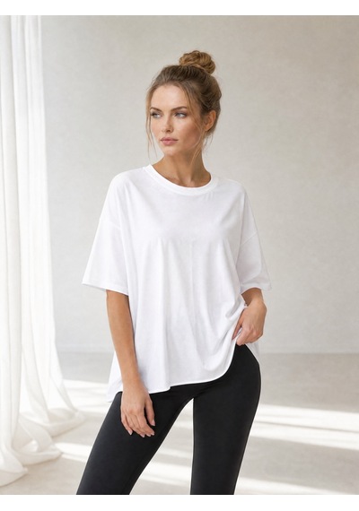 Nealirsanall.com Kadın Penye Oversize İtalyan Tunik - Asimetrik Kesim Salaş Tişört Siyah