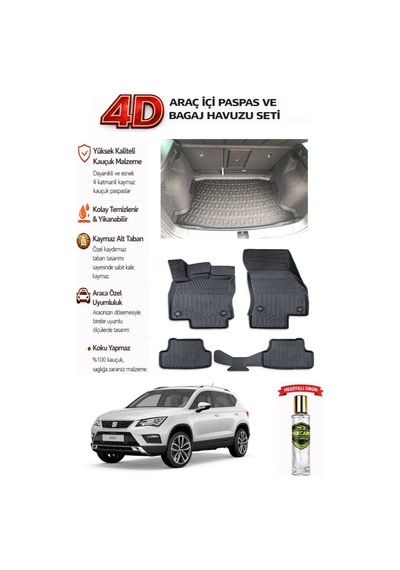 Seat Ateca 4x2 2026 Model Araca Özel Kokusuz Paspas Takımı +çift Kulak Bagaj Havuzu