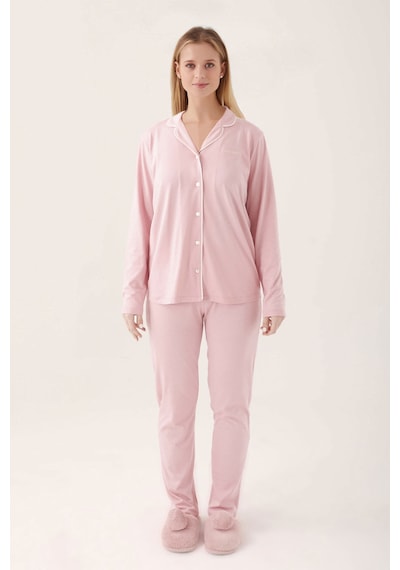 Pierre Cardin 7717 Gömlek Model Kadın Pijama Takım Gül Kurusu GÜL KURUSU