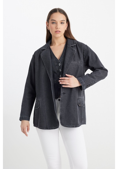 Oversize Bol Kesim Pamuk Antrasit Jean Kot Ceket L241652003 Antrasit