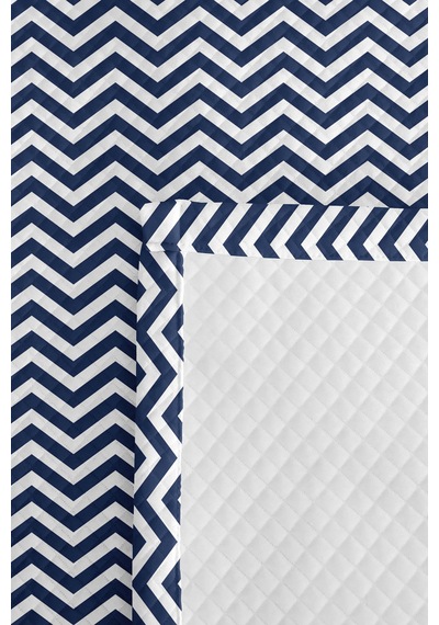 Mavi Zigzag Geometrik Genç Odası Tek Kişilik Pike Takımı - Lacivert 160x220 Cm Kapitone Yatak Örtüsü Gölge Yün Hissi