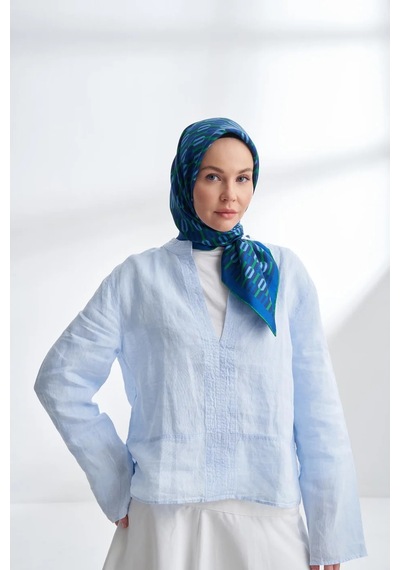 Armanda Lıne Desen Twıll İpek Eşarp -4304 - 90 X 90 / Zümrüt - 42 Zümrüt - 42