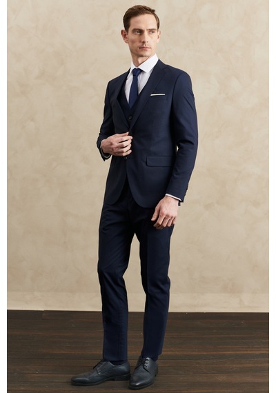 Ac&co Erkek Lacı Su Geçirmez Slim Fit Mono Yaka Yelekli Yünlü Nano Takım Elbise