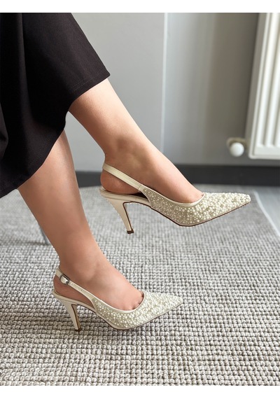 Asmi Shoes Kadın Marlen İnci Süslemeli İnce Topuklu Abiye Ayakkabı Düğün&davet Beyaz