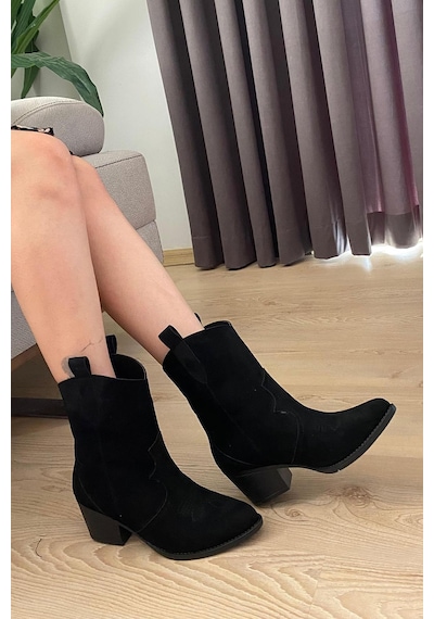 Kadın Vendy Siyah Süet Kısa Topuklu Kovboy Bot-siyah Süet Siyah