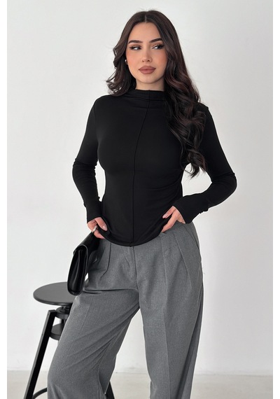 Noa & Noa Kadın Dikiş Detaylı Fit Bluz White Line Siyah