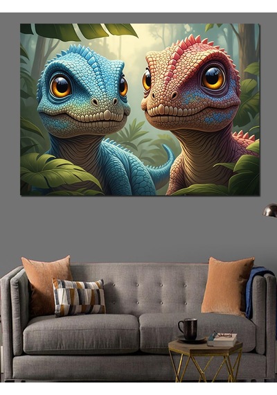 Ahşap Tablo İki Küçük Yavru Dinozor Tablo
