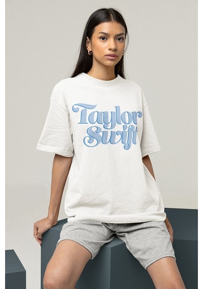 Tasarım Taylor Swift Baskılı Unisex Oversize Şarkıcı 1989 Tişört Beyaz