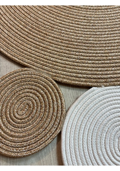 Mavaux Rhea Jüt Hasırlı El Örgüsü Kilim Halı Hasır Yuvarlak Krem - Bej