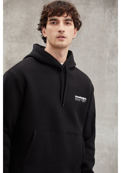Grimelange Martel Erkek Yumuşacık Içi Polarlı Baskılı Regular Kordonlu Siyah Sweatshirt