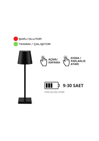 Cata Ct-8437s İstanbul Sarjlı Masa Lambası Siyah