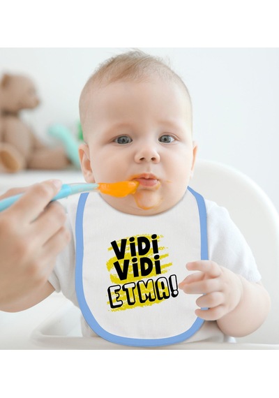 BK Kids Vidi Vidi Etma Tasarımlı Mavi Bebek Mama Önlüğü-1