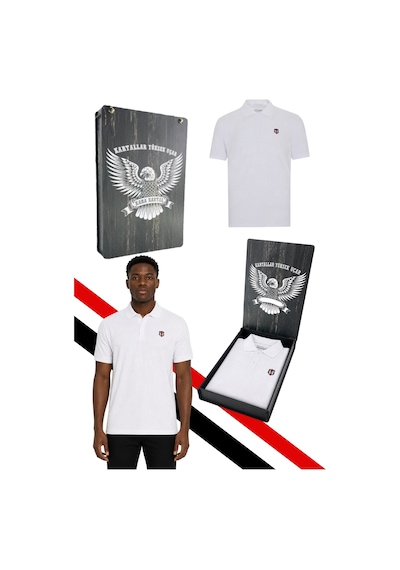 Beşiktaş Lisanslı Beyaz Polo T-shirt Lazer Kutu Beyaz Lzr