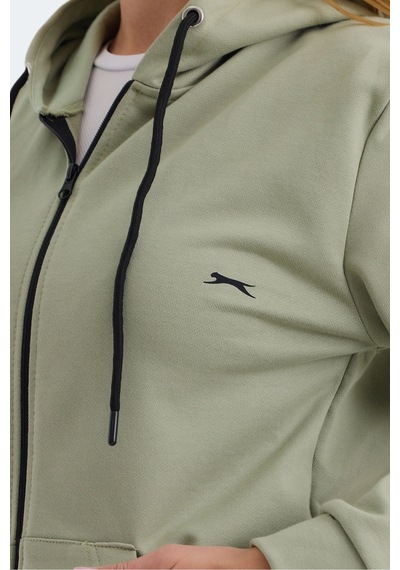 Slazenger Katya 2 Li Set Kadın Fermuarlı Kapüşonlu Cepli Sweatshırt Ekru - Yeşil