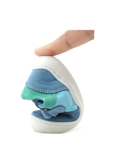 Rakerplus Bob Hakiki Deri Mavi Yeşil Barefoot Cırtlı Lastikli Bebek Sneaker Ayakkabı Mavi
