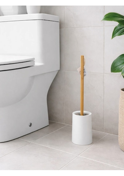 Ahşap Saplı Minimal Tuvalet Fırçası Ve Standı Şık, Modern Wc Fırçası Vıchy-7050 siyah