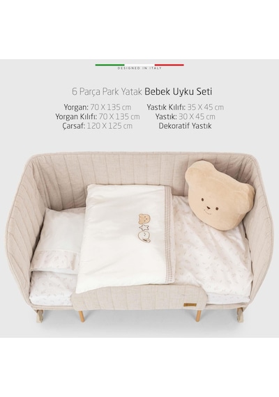 Elelelife Baby Bear 6 Parça Oyun Parkı Park Yatak Bebek Uyku Seti Bej