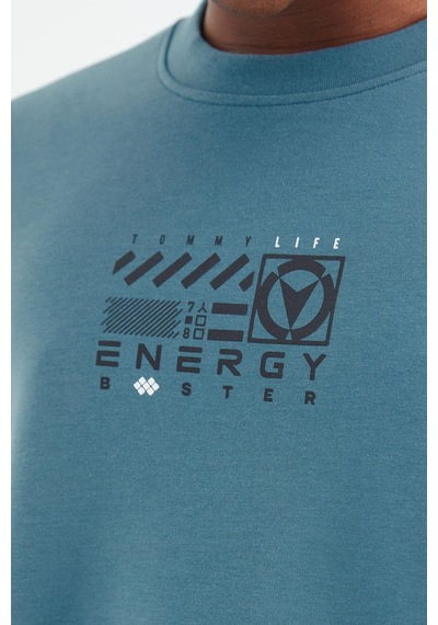 Tommy Life Tommy Lıfe Orman Yeşili O Yaka Baskı Detaylı Rahat Kalıp Erkek Swetshirt - 88284 T14er-88284 001