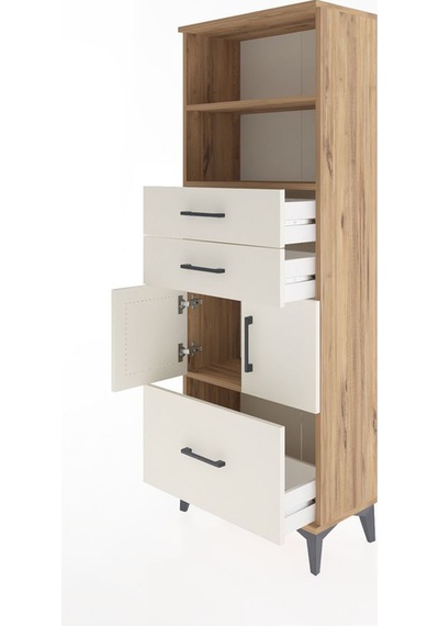 Arges Dolap 3 Raflı 3 Çekmeceli 2 Kapaklı 60x30x163 Çam-aytaşı Çam