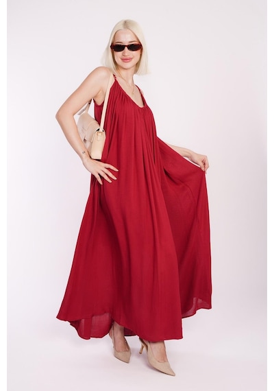 Madmext Bordo Halter Yaka Askılı Uzun Basic Kadın Elbise Mg2163 Bordo