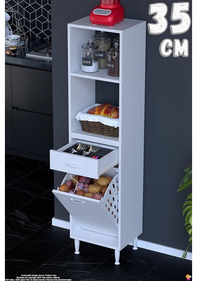 Vela 35 Cm Sepetli Çok Amaçlı Açık 2 Raflı Tek Çekmeceli Mutfak Kiler Banyo Dolabı 35x163x32 Cm Beyaz Vela 35 Cm Sepetli Çok Amaçlı Açık 2 Raflı Tek Çekmeceli Mutfak Kiler Banyo Dolabı 35x163x32 Cm Beyaz