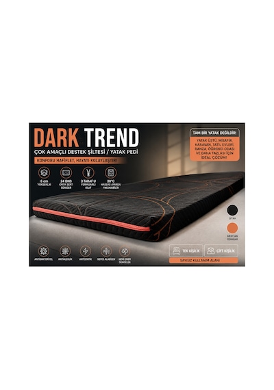 Dark Trend Sleep Yıkanabilir Kılıf Orta Sert Sünger Yatak Pedi & Şiltesi Topper 5 Cm Turuncu Şeritli Siyah