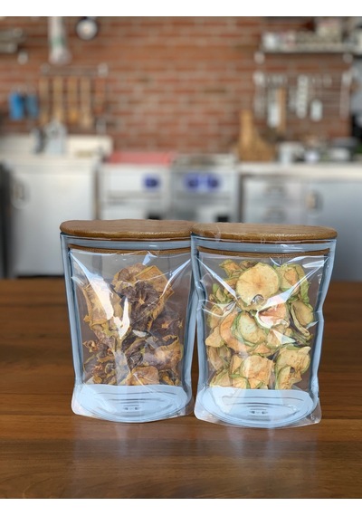 Ahşap Kapaklı Kavanoz Görünümlü Saklama Poşeti 10 Adet 15x22-700 Ml