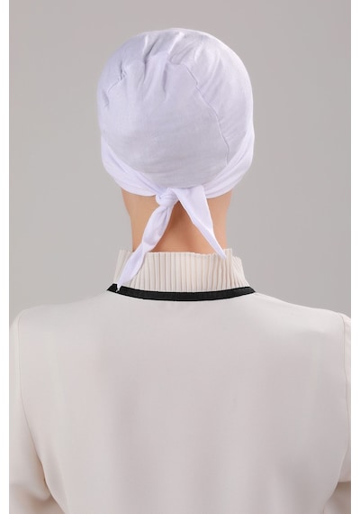 Melodi Scarf Tesettür Geçmeli Bağcıklı Viskon Likralı Bone Beyaz Beyaz