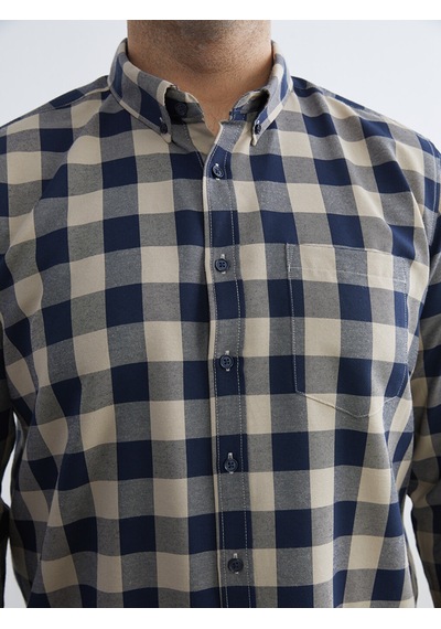 Lcwaıkıkı Classic Bej Büyük Beden Regular Fit Uzun Kollu Ekose Gabardin Erkek Gömlek