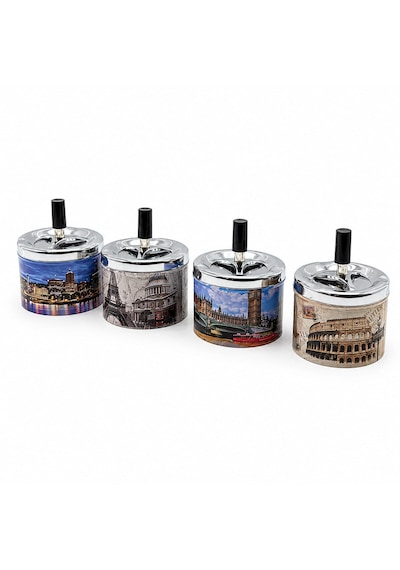 12 Adet Ashtray Yuvarlak - Basmalı Metal Küllük 4801 Çok Renkli