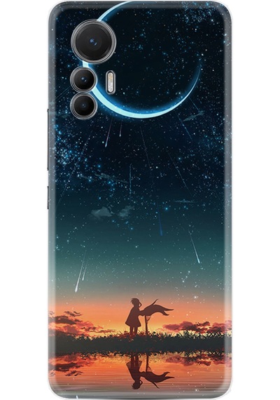 Xiaomi 12 Lite Kılıf Silikon Desen Özel Seri Ay ve Kız 1720