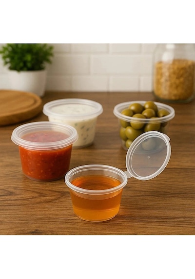 50 Adet Sızdırmaz 120 Ml Mini Saklama Kabı Sosluk Buzluk Kabı, Et Suyu, Kemik Suyu, Sos Kabı Şeffaf