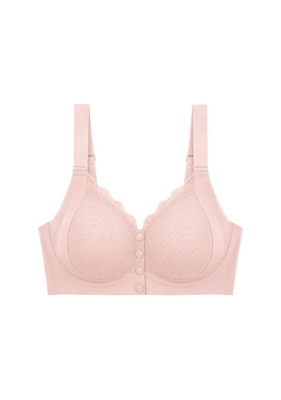 Cottonill Seamless Bra - Larevia Pudra Lazer Kesim Önden Düğmeli Tül Detaylı Kadın Sütyen