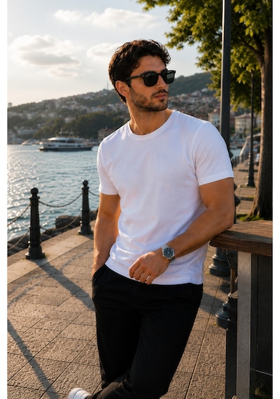 Luxıc Core Erkek Slim Fit Beyaz Bisiklet Yaka Pamuk Penye Günlük Rahat Basic Tişört