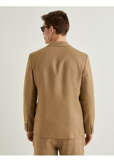 Koton Keten Ceket Blazer Slim Fit Düğmeli Cep Detaylı Deve Tüyü 4sam50038hw Taba