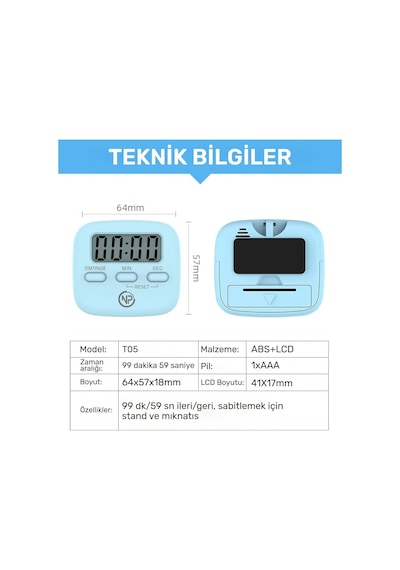 Npo Npt05m Mutfak,ders,yemek İçin 99:59dk Dijital Alarm Kronometre,pomodoro Öğrenci Motivasyon Saati