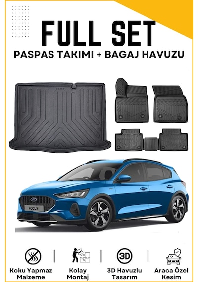 Ford Focus 5 Hatchback 2023-2024-2025 Model Tamir Kitli Birebir Uyumlu Bagaj Havuzu+paspas Seti