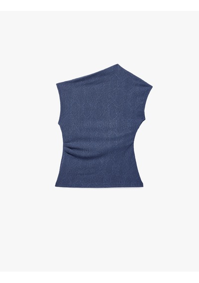 Koton Asimetrik Yaka Kolsuz Drape Detaylı Bluz Mavi 6skg60097ak Mavi