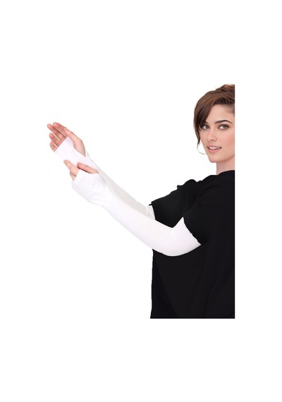 Sonbaharmoda Parmak Geçmeli Penye Esnek Likralı Kolluk 1 Çift Beyaz Unisex Beyaz