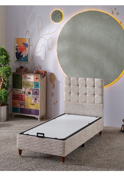 Beehanem Bengü 90x190 Tek Kişilik Baza+başlık+yatak 3 Lü Set Jeryykrem Krem Jeryy01 90 X 190