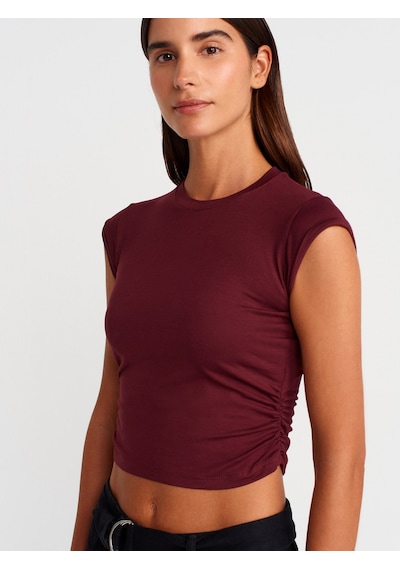Dilvin 30899 Yanları Büzgü Detaylı Top-bordo Bordo