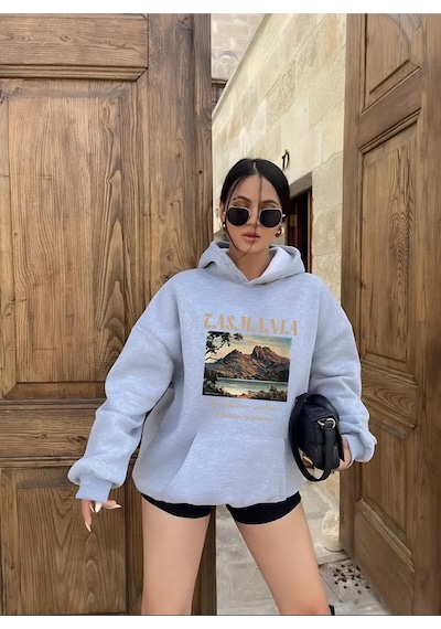 Startmore Tasmanıa Baskılı Kapişonlu Sweatshırt Gri