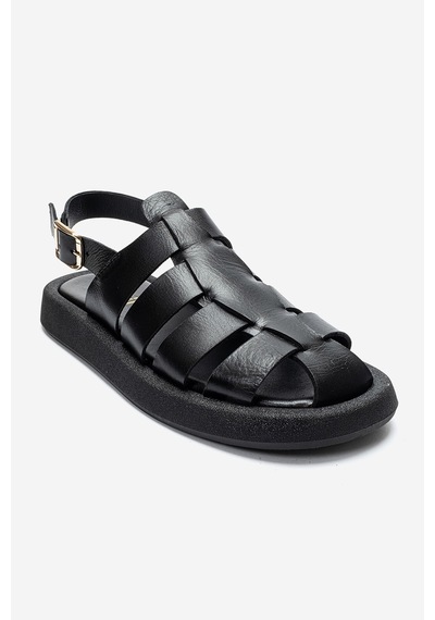 Luvishoes Joura Siyah Cilt Hakiki Deri Önü Kapalı Kadın Sandalet