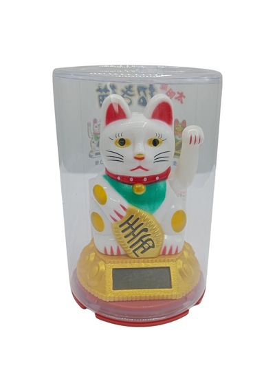 Maneki Neko El Sallayan Şans Kedisi Beyaz Solar Güneş Enerjili 6x10cm No6gb