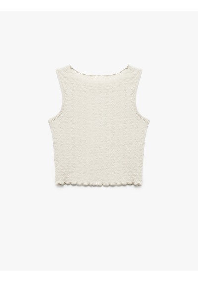 Koton Dokulu Kolsuz Bisiklet Yaka Crop Atlet Bej 5skg30139ak Ekru
